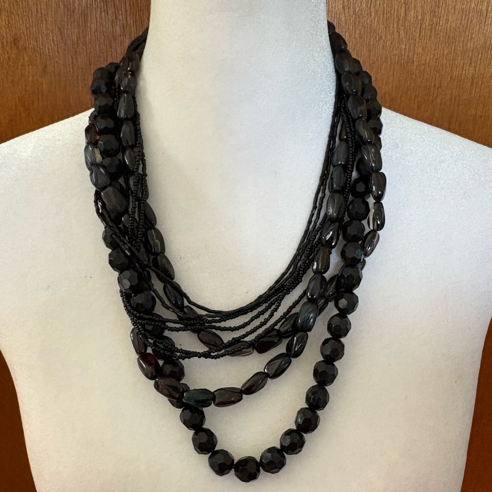 Black Multi Layer Beaded Statement Necklace